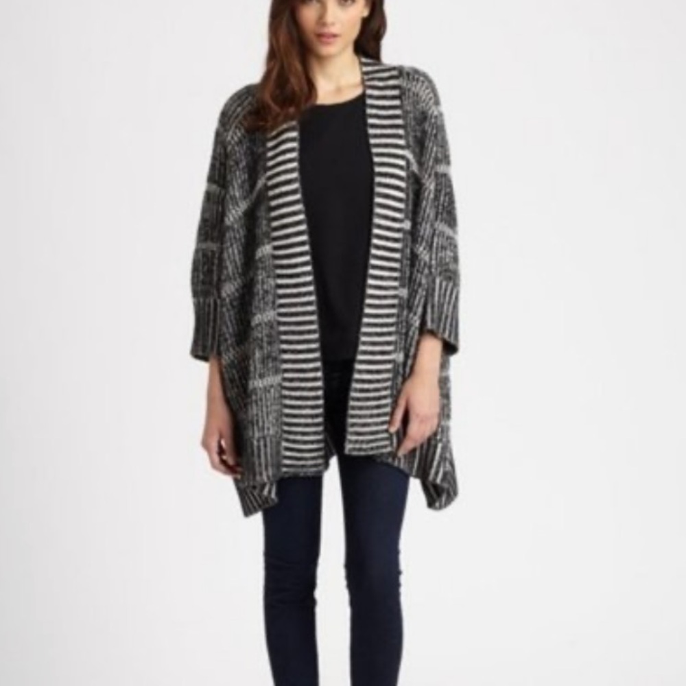 Alice and Olivia Nera Rib Sweater Cardigan Wool Blend Heavyweight Black
